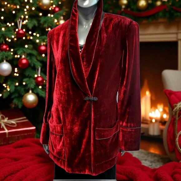 Red Velvet Smoking Tuxedo Jacket High End Black Label Tommy Hilfiger Size 12 - Picture 1 of 10